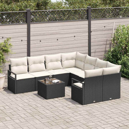 Set Divano da Giardino 9 pcs Nero e Crema 55 x 55 x 37 cm