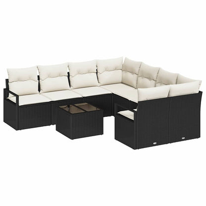 Set Divano da Giardino 9 pcs Nero e Crema 55 x 55 x 37 cm