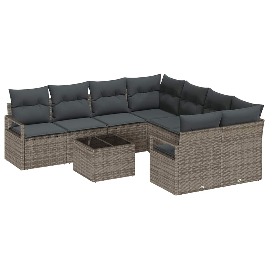 Set di divani con cuscino 9 pcs Grigio polyrattan | homemem39