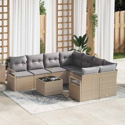 Set Divano da Giardino 9 pcs Beige e grigio 55 x 55 x 37 cm