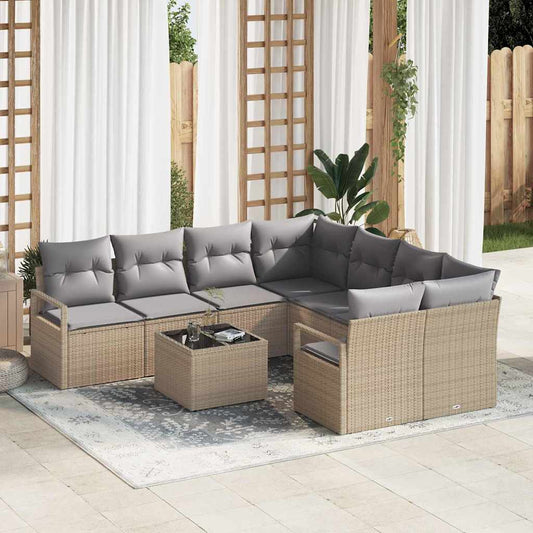 Set Divano da Giardino 9 pcs Beige e grigio 55 x 55 x 37 cm