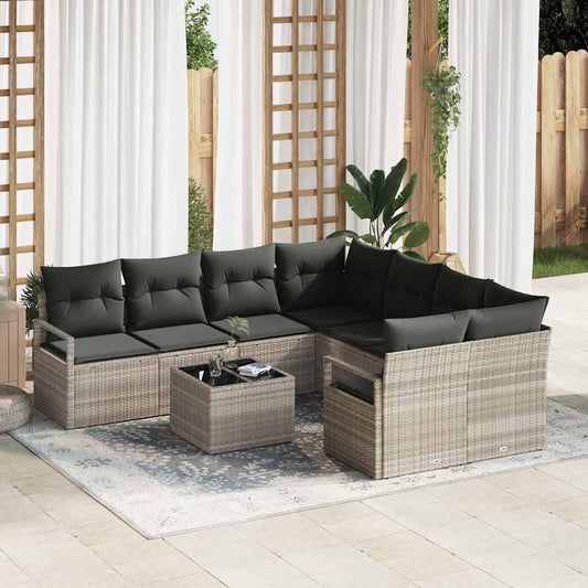 Set Divano da Giardino 9 pcs Grigio chiaro e nero