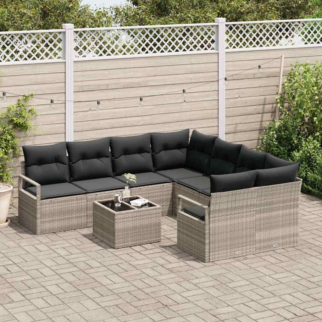 Set Divano da Giardino 9 pcs Grigio chiaro e nero
