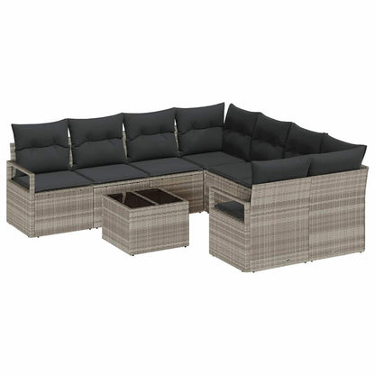 Set Divano da Giardino 9 pcs Grigio chiaro e nero