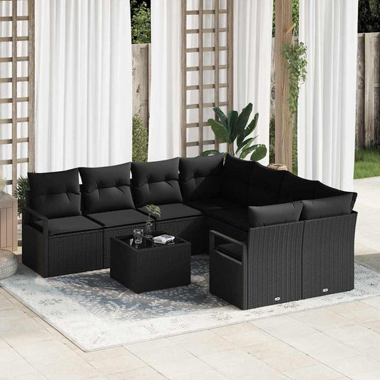 Set Divano da Giardino 9 pcs Nero 55 x 55 x 37 cm polyrattan