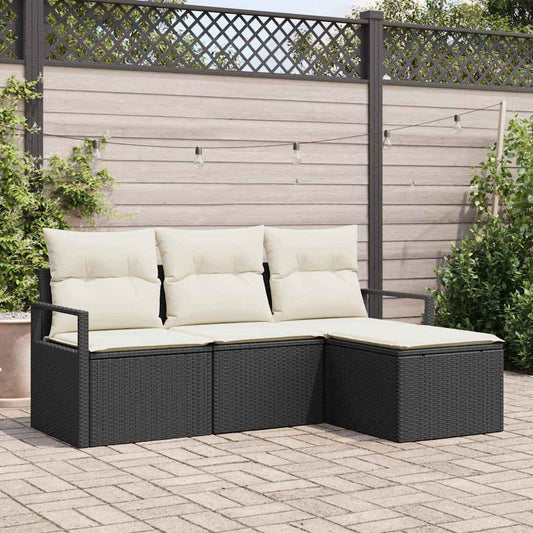 Set Divano da Giardino 4 pcs Nero Poly Rattan - homemem39