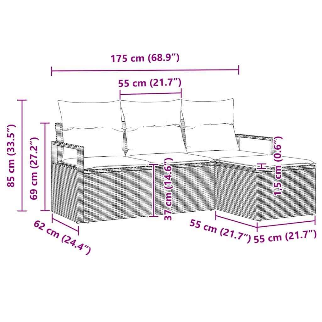 Set di divani 4 pcs Marrone polyrattan | homemem39