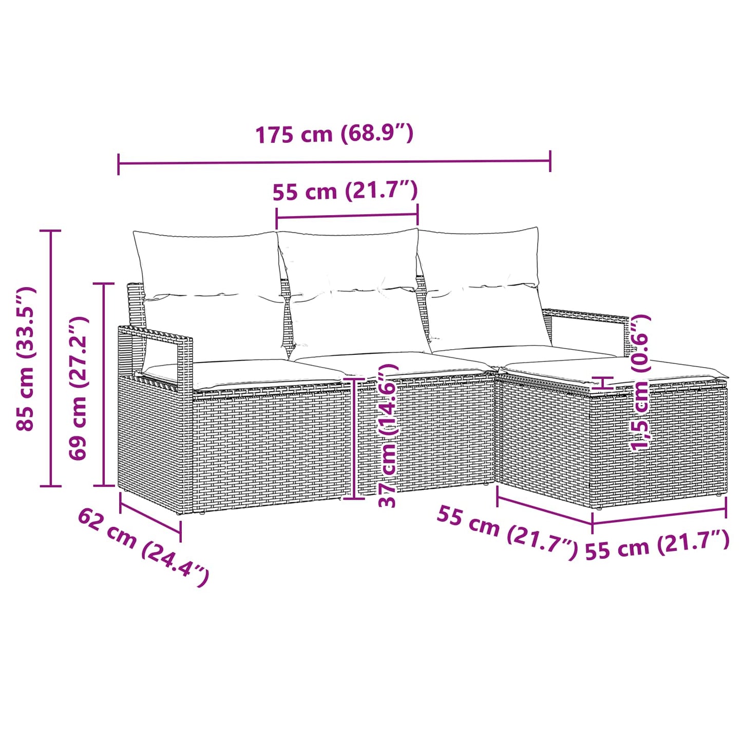 Set di divani 4 pcs Grigio polyrattan | homemem39