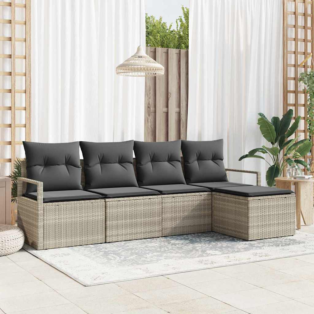 Set di divani con cuscino 5 pcs Grigio chiaro polyrattan | homemem39
