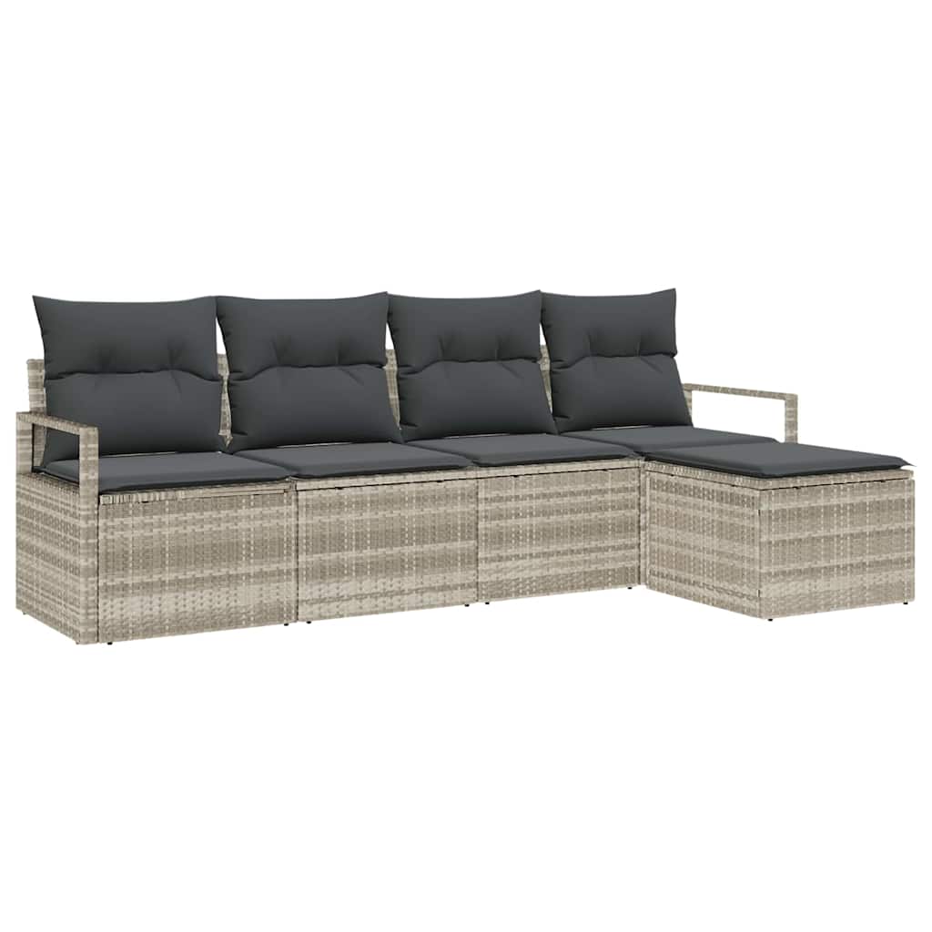 Set di divani con cuscino 5 pcs Grigio chiaro polyrattan | homemem39