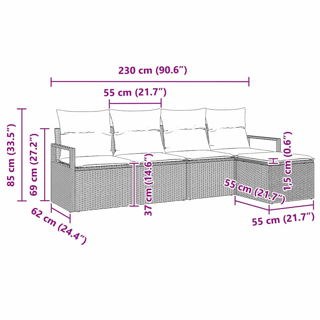 Set di divani con cuscino 5 pcs Grigio chiaro polyrattan | homemem39