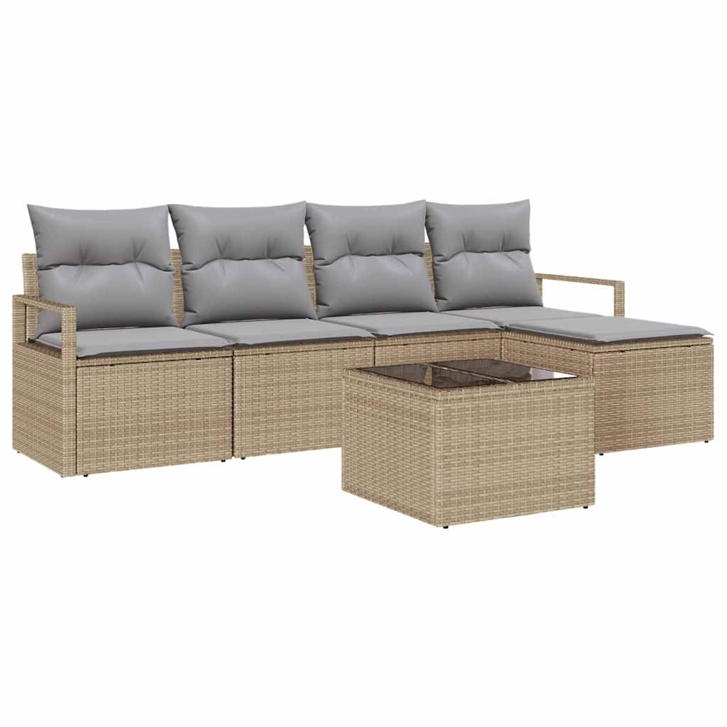 Set di divani con cuscino 6 pcs Beige polyrattan | homemem39