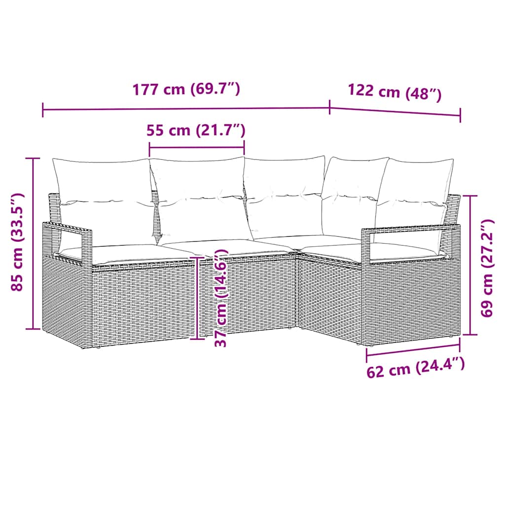 Set di divani 4 pcs Marrone polyrattan | homemem39