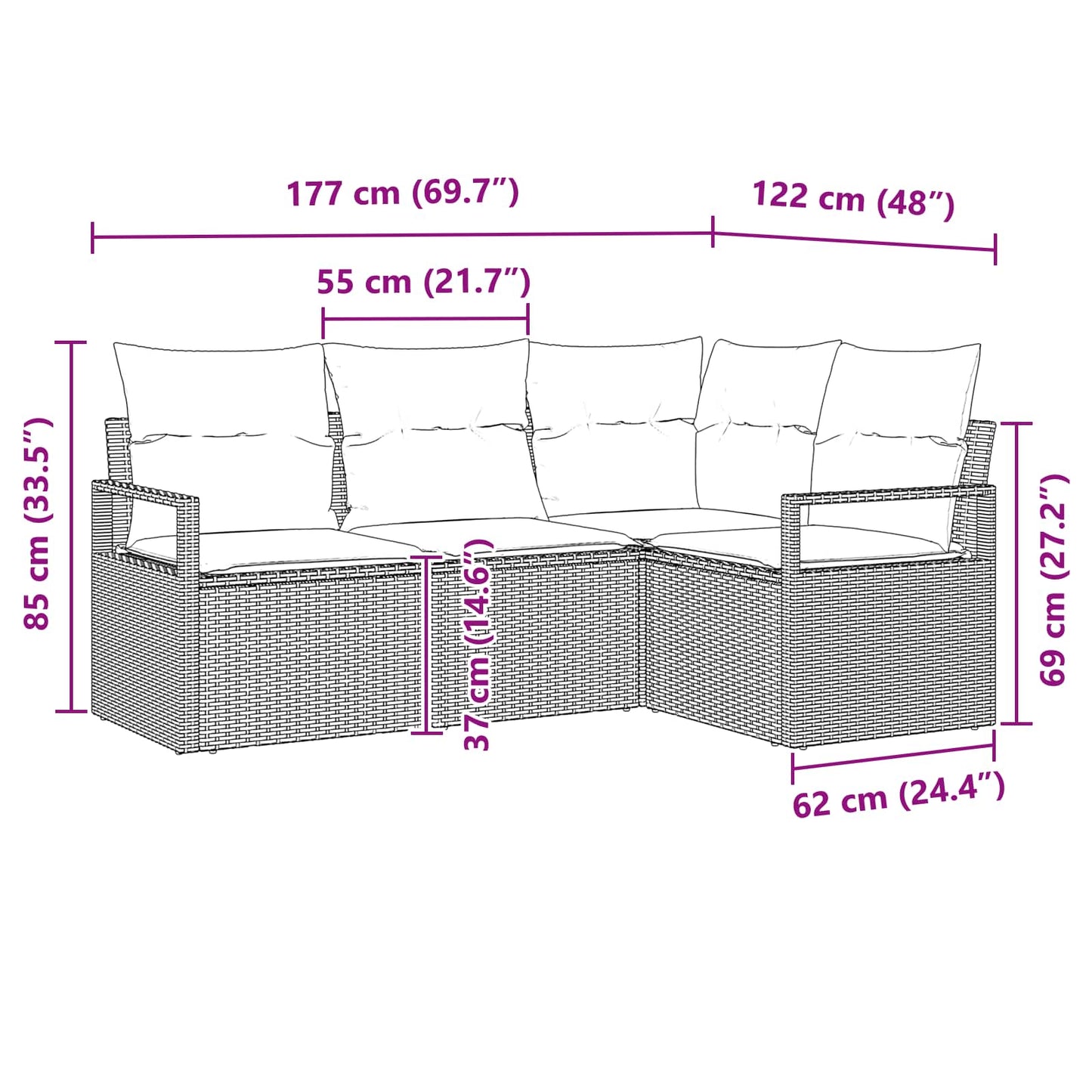 Set di divani 4 pcs Marrone polyrattan | homemem39
