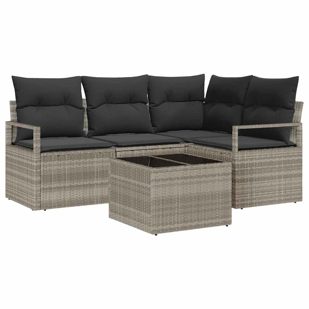 Set di divani 5 pcs Grigio chiaro polyrattan | homemem39