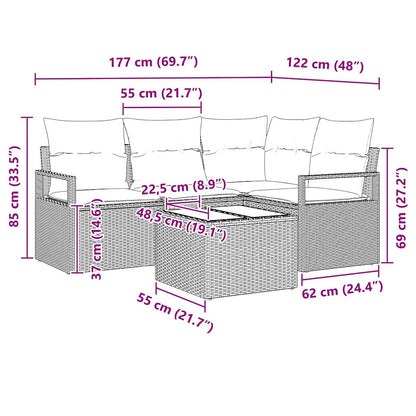 Set di divani 5 pcs Grigio chiaro polyrattan | homemem39