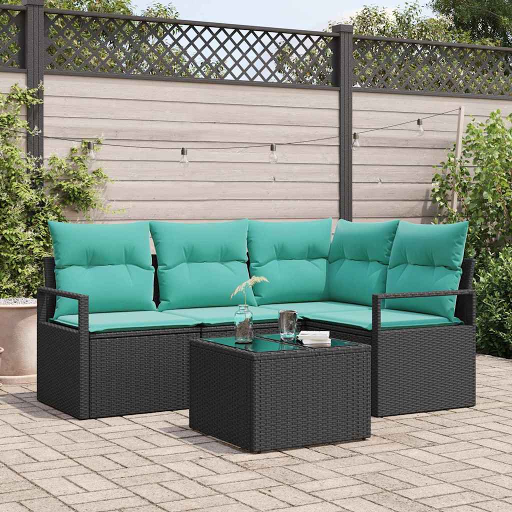 Set di divani con cuscino 5 pcs Nero polyrattan | homemem39
