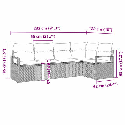 Set di divani con cuscino 5 pcs Marrone polyrattan | homemem39