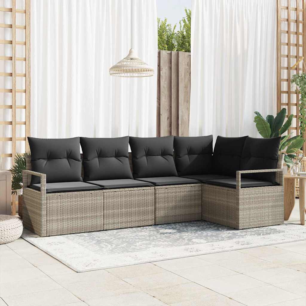 Set di divani con cuscino 5 pcs Grigio chiaro polyrattan | homemem39