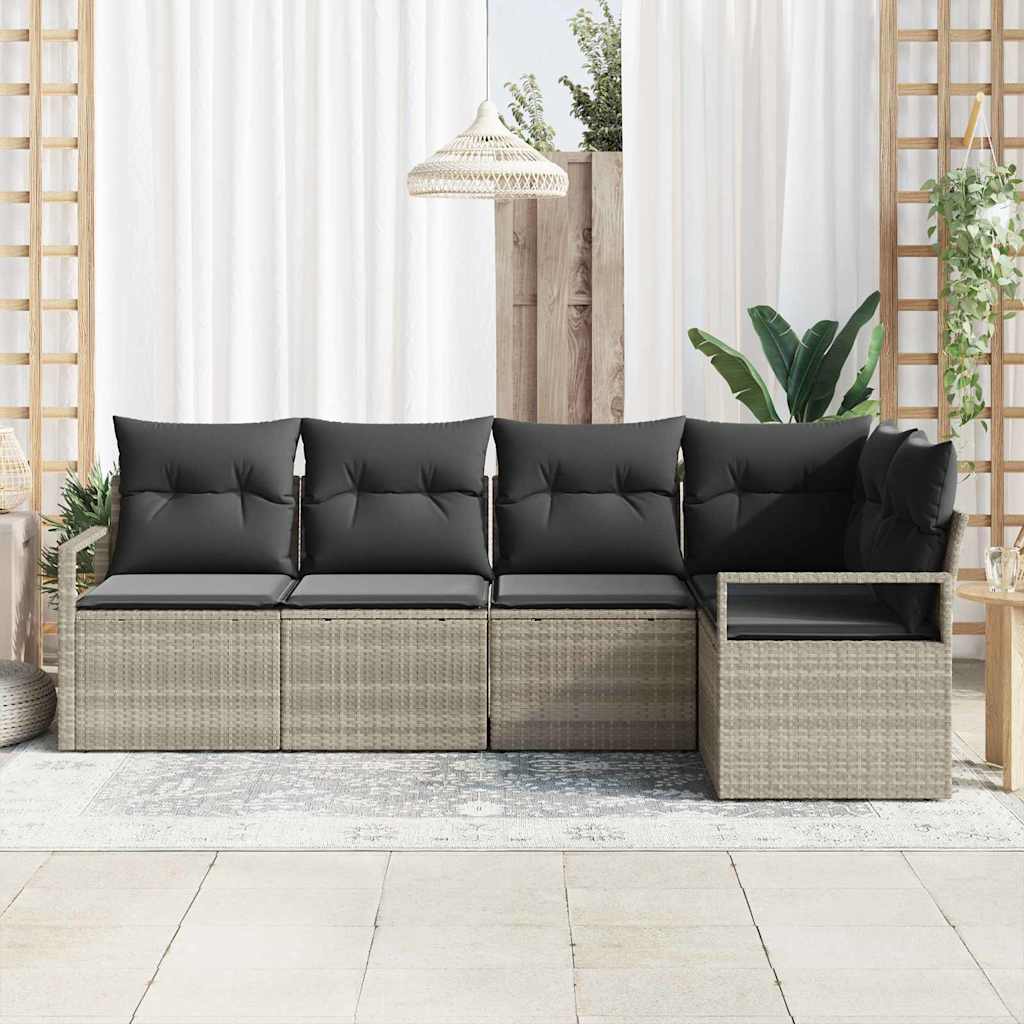 Set di divani con cuscino 5 pcs Grigio chiaro polyrattan | homemem39