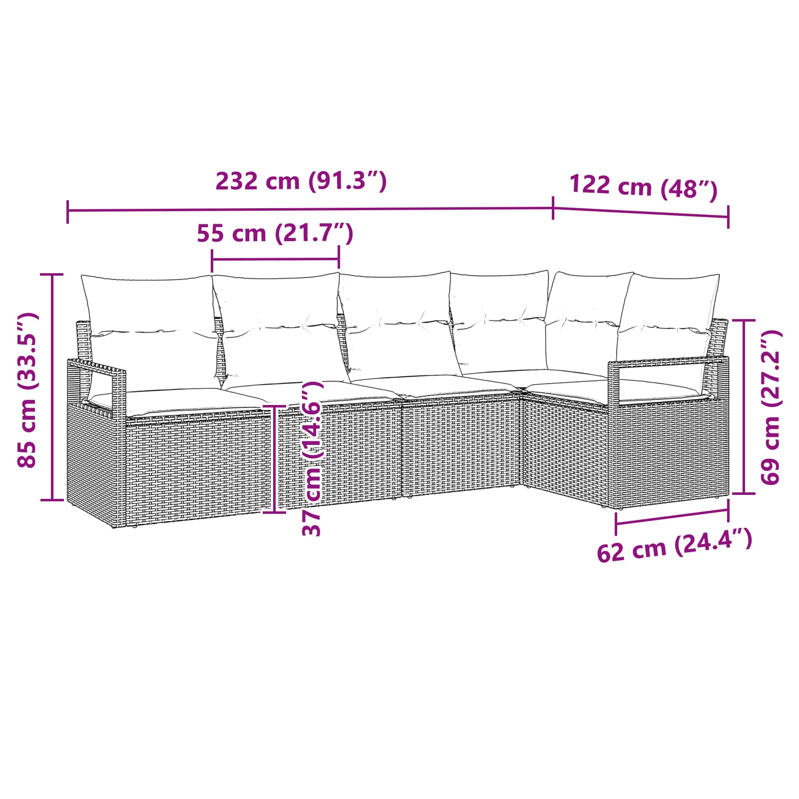 Set di divani 5 pcs Grigio polyrattan | homemem39