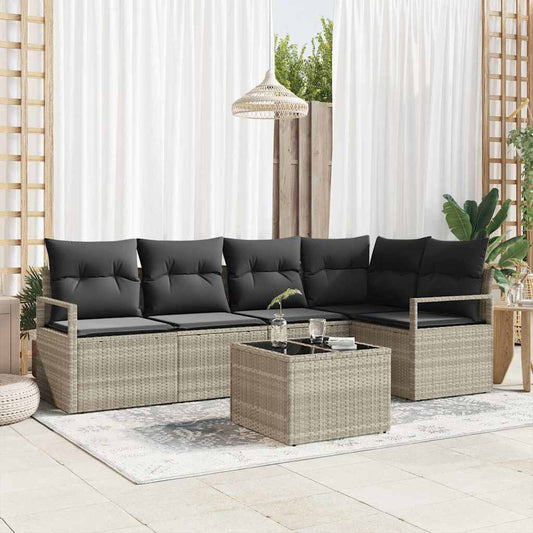Set Divano da Giardino 6 pcs Grigio chiaro Poly Rattan