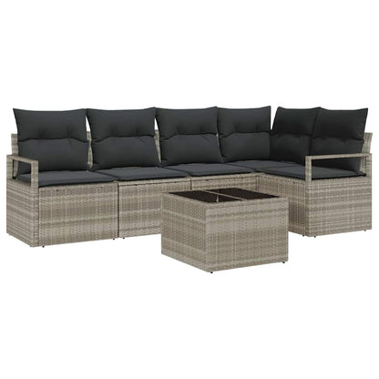 Set Divano da Giardino 6 pcs Grigio chiaro Poly Rattan