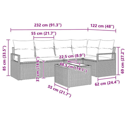 Set Divano da Giardino 6 pcs Grigio chiaro Poly Rattan