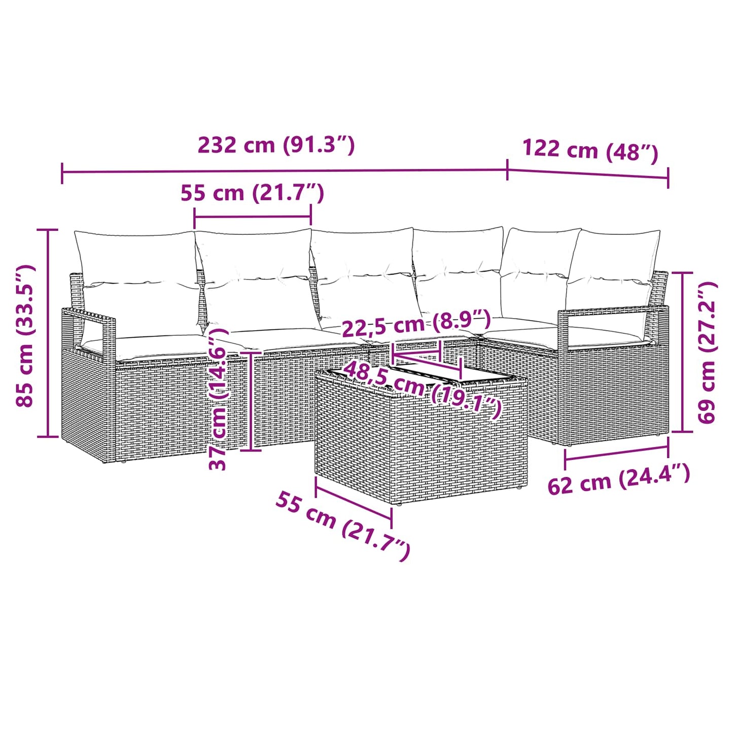 Set di divani 6 pcs Grigio polyrattan | homemem39