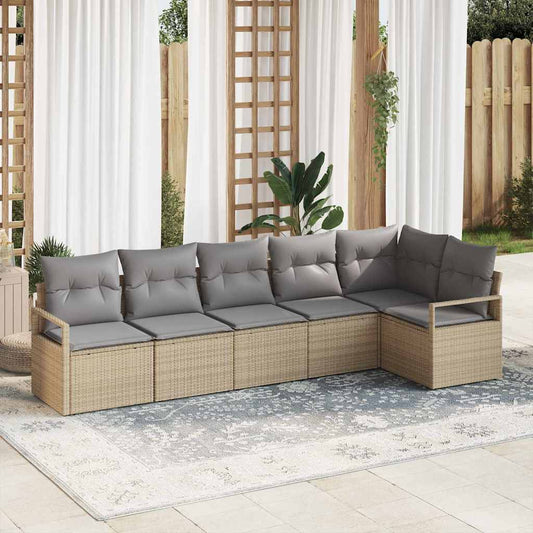 Set Divano da Giardino 6 pcs Beige Poly Rattan