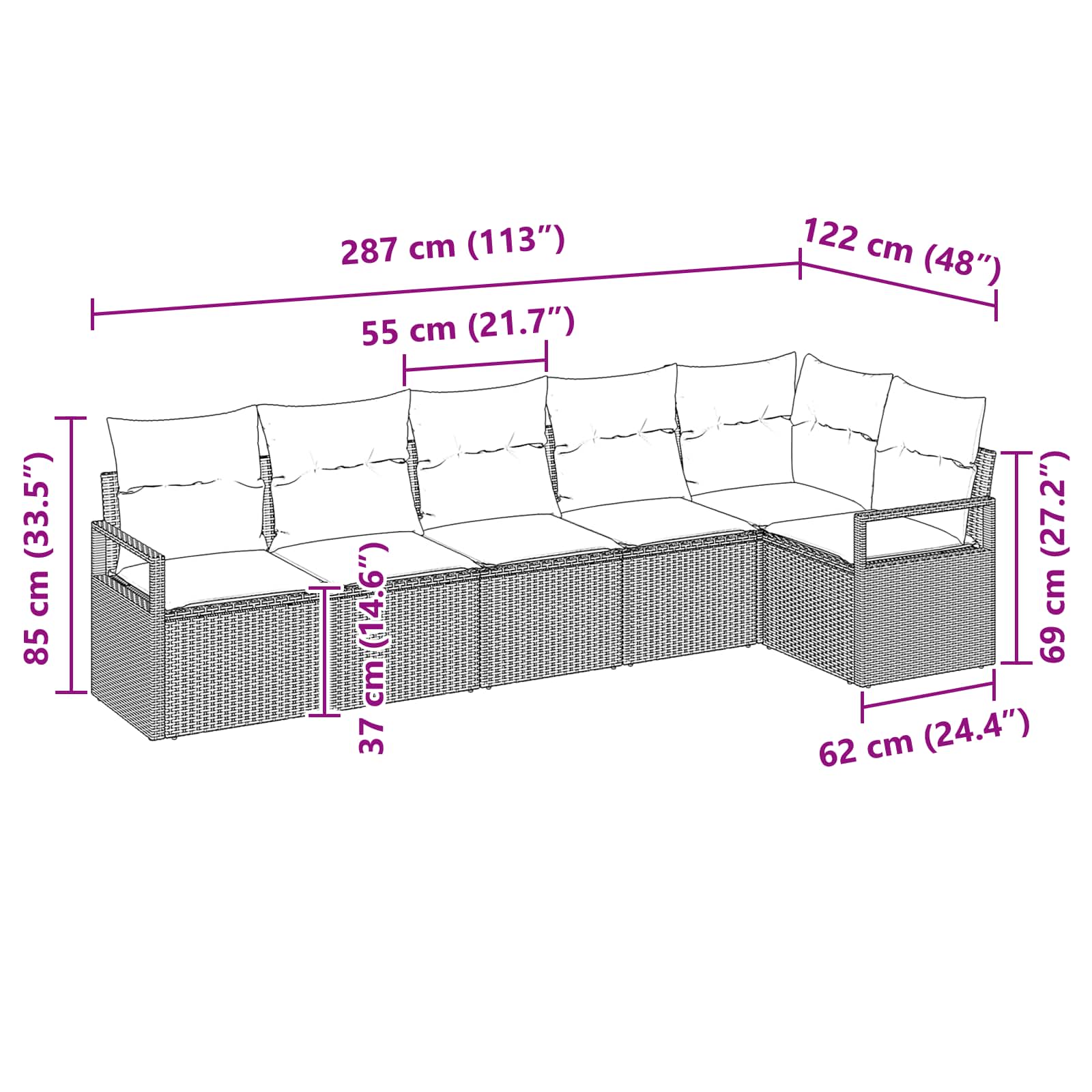 Set di divani 6 pcs Grigio polyrattan | homemem39