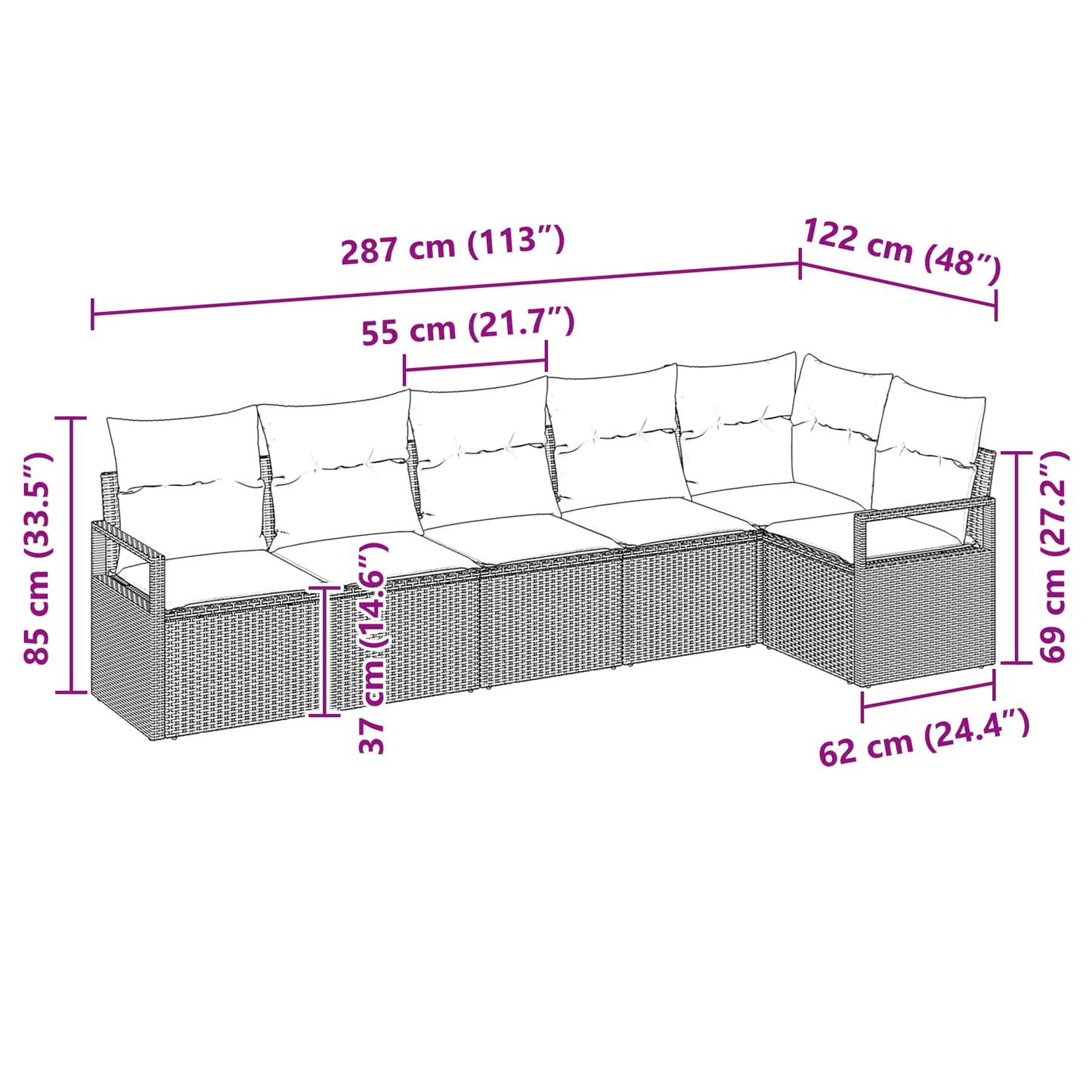 Set di divani 6 pcs Nero polyrattan | homemem39