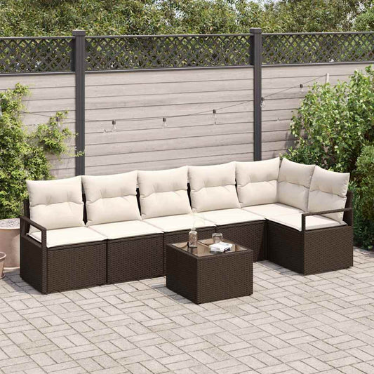 Set Divano da Giardino 7 pcs Marrone Poly Rattan