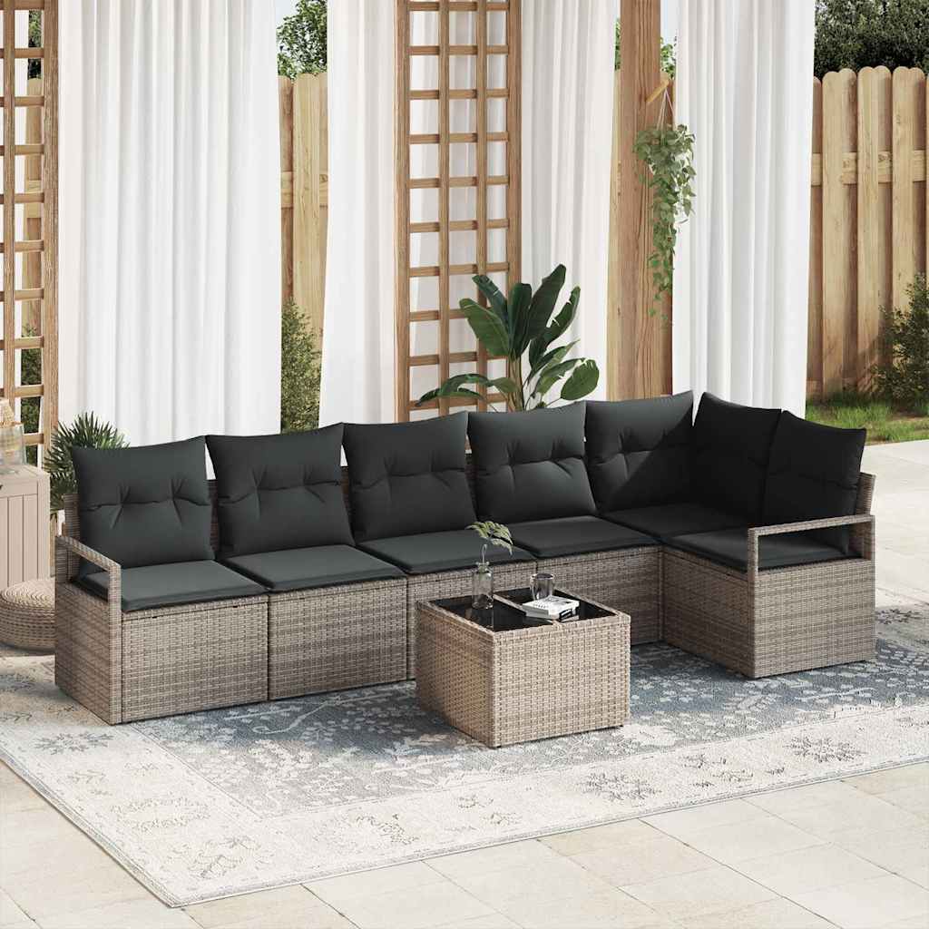 Set di divani con cuscino 7 pcs Grigio polyrattan | homemem39