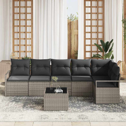 Set di divani con cuscino 7 pcs Grigio polyrattan | homemem39