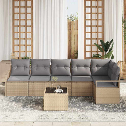 Set di divani con cuscino 7 pcs Beige polyrattan | homemem39