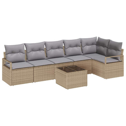 Set di divani con cuscino 7 pcs Beige polyrattan | homemem39