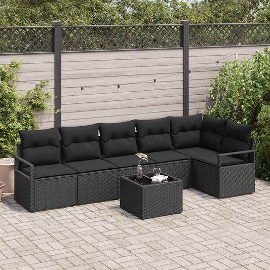 Set Divano da Giardino 7 pcs Nero Poly Rattan