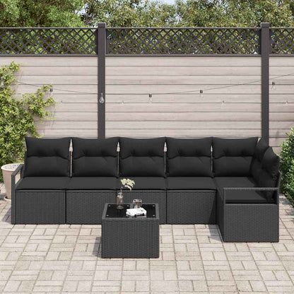 Set Divano da Giardino 7 pcs Nero Poly Rattan