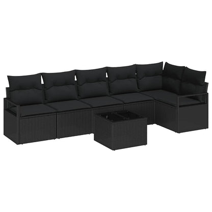 Set Divano da Giardino 7 pcs Nero Poly Rattan