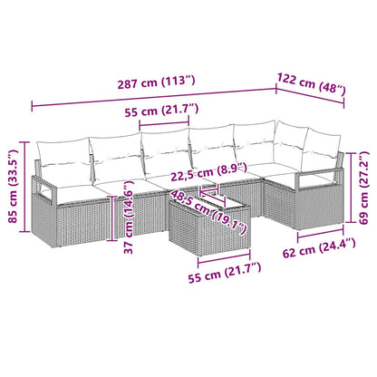 Set Divano da Giardino 7 pcs Nero Poly Rattan