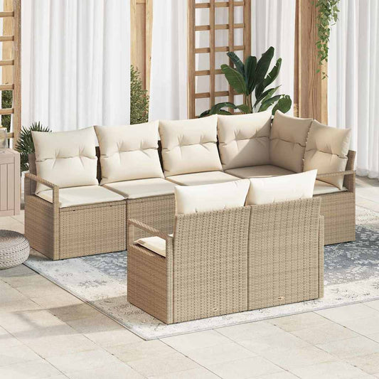 Set Divano da Giardino 7 pcs Beige Poly Rattan