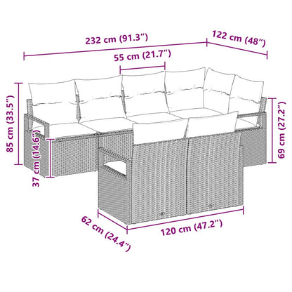 Set Divano da Giardino 7 pcs Beige Poly Rattan