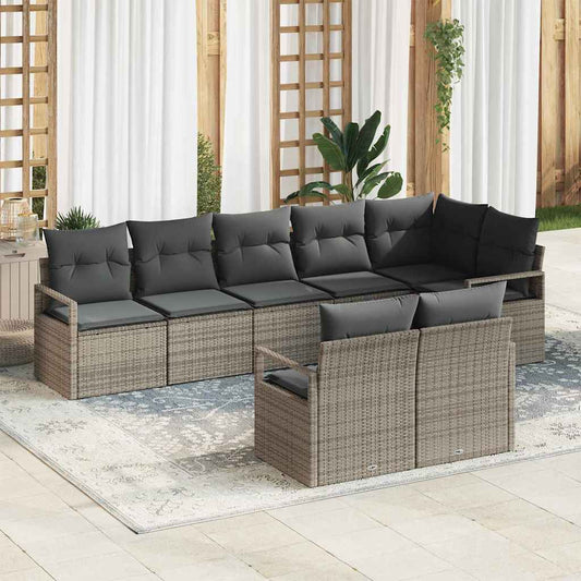 Set Divano da Giardino 8 pcs Grigio Poly Rattan