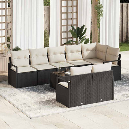 Set Divano da Giardino 9 pcs Nero Poly Rattan