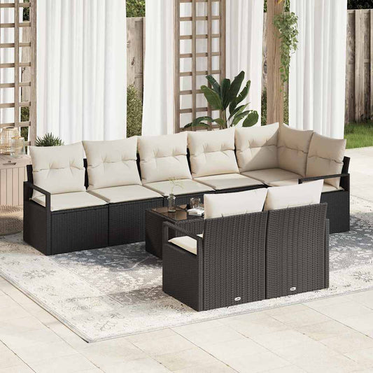 Set Divano da Giardino 9 pcs Nero Poly Rattan