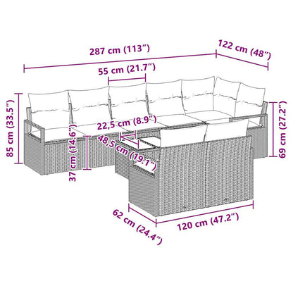 Set Divano da Giardino 9 pcs Grigio chiaro Poly Rattan