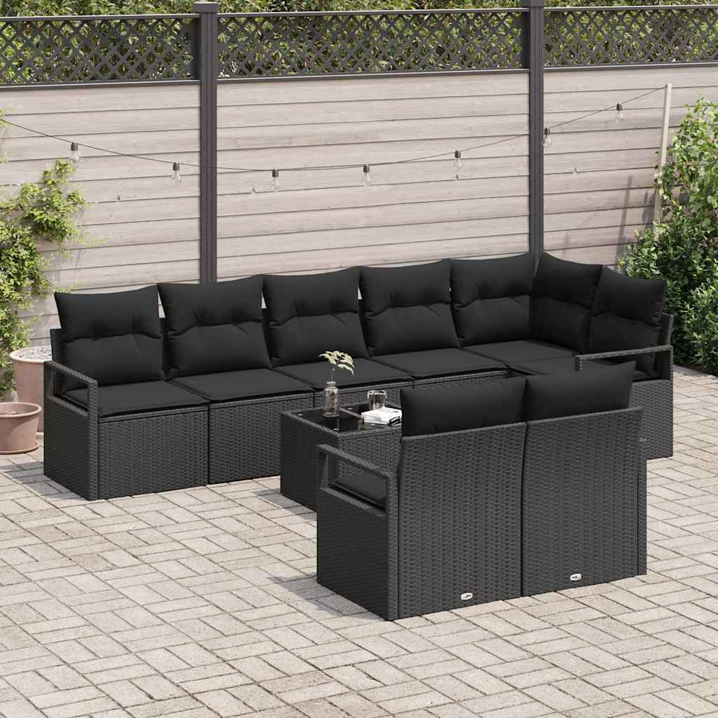 Set di divani con cuscino 9 pcs Nero polyrattan | homemem39