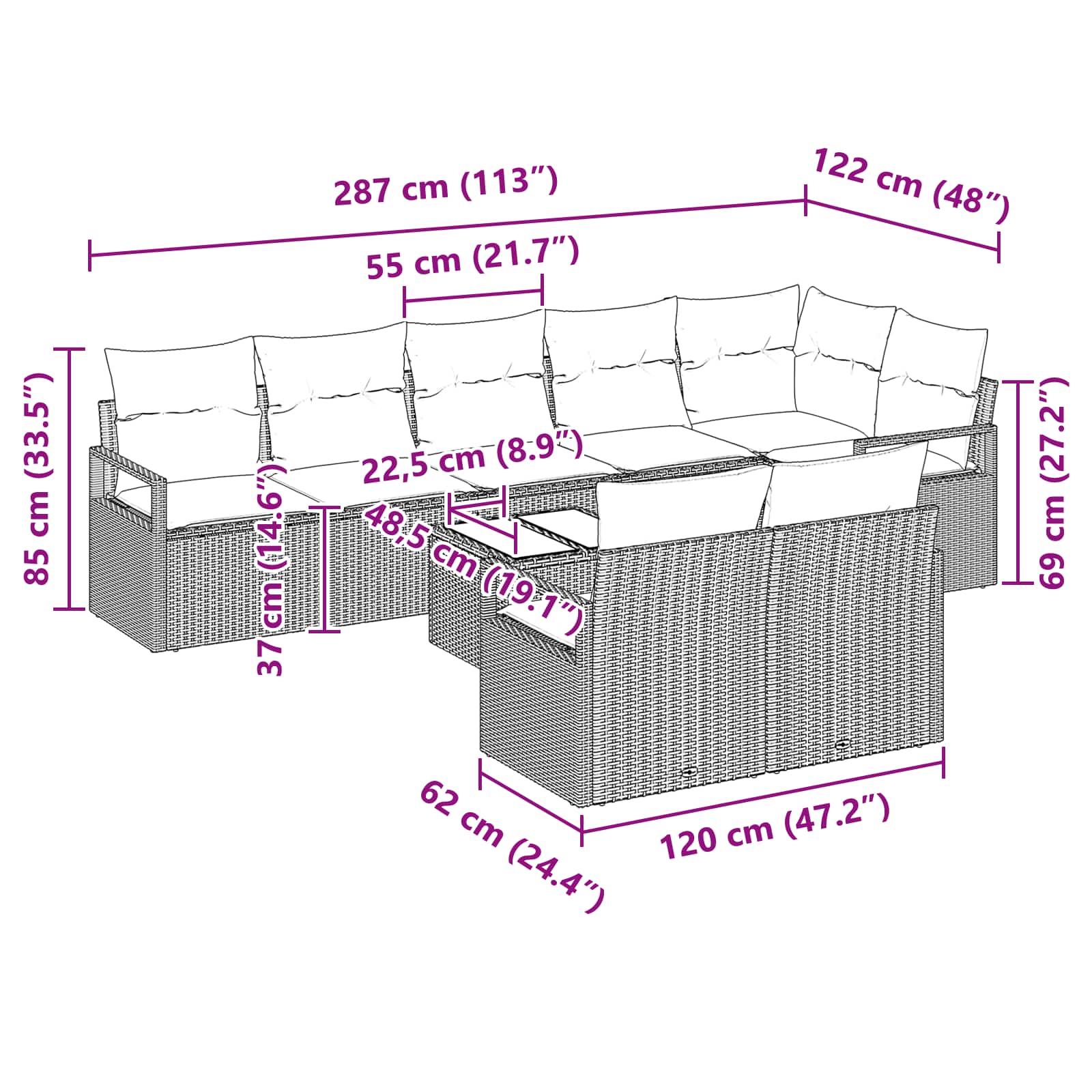Set di divani 9 pcs Marrone polyrattan | homemem39