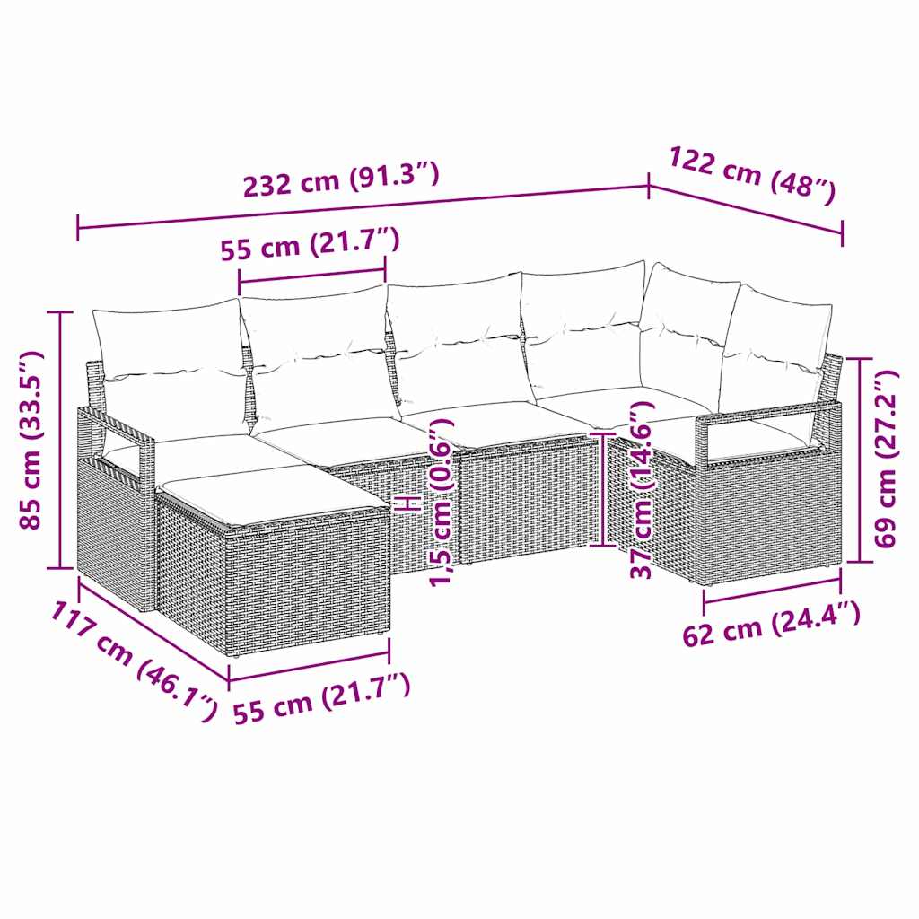 Set di divani 6 pcs Marrone polyrattan - homemem39
